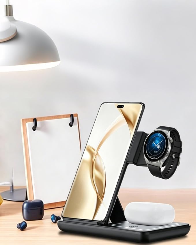 3 in 1 Wireless Charger Foldable Fast Charging Station for Phones Watches &amp Earbuds Portable Travel Stand