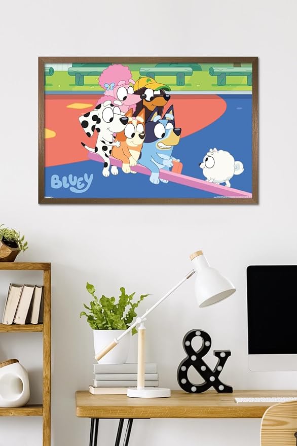 Bluey (2018) - Bluey and Friends See Saw Fun Wall Poster, 34L" x 22.4W", Bronze Framed Version