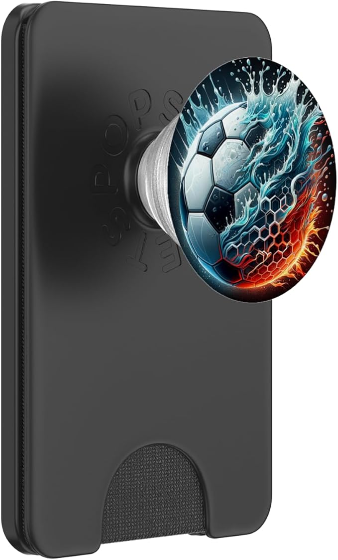 Dynamic Soccer Ball in Water and Fire PopSockets PopGrip for MagSafe