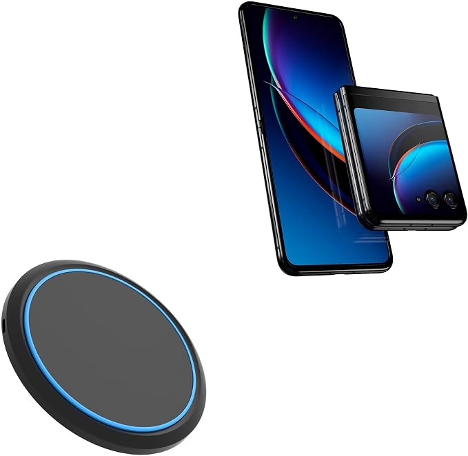 BoxWave Charger Compatible with Motorola RAZR+ - SwiftCharge PowerDisc Wireless Charger (15W) Qi Wireless 15W Circular Desktop Charger - Jet Black