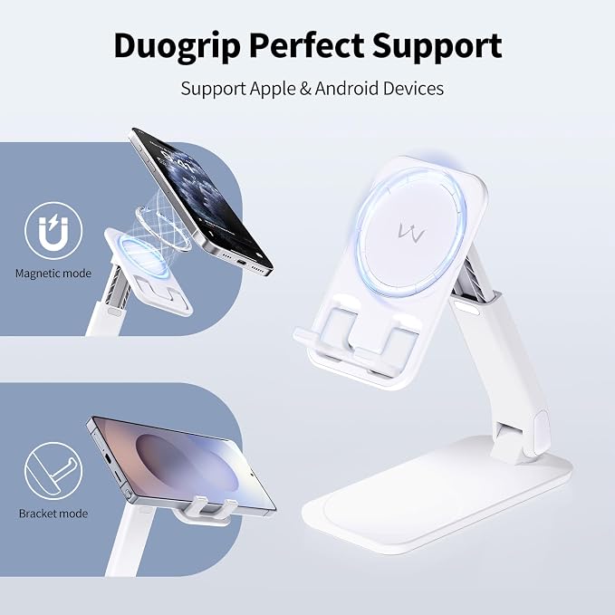 iWALK Magnetic Cell Phone Stand for Desk Angle and Height Adjustable Mobile Phone Holder Foldable Magnet Stand for iPhone 17 16 15 14 13 12 Pro Max and iPad Cell Phone Holder for Samsung Black