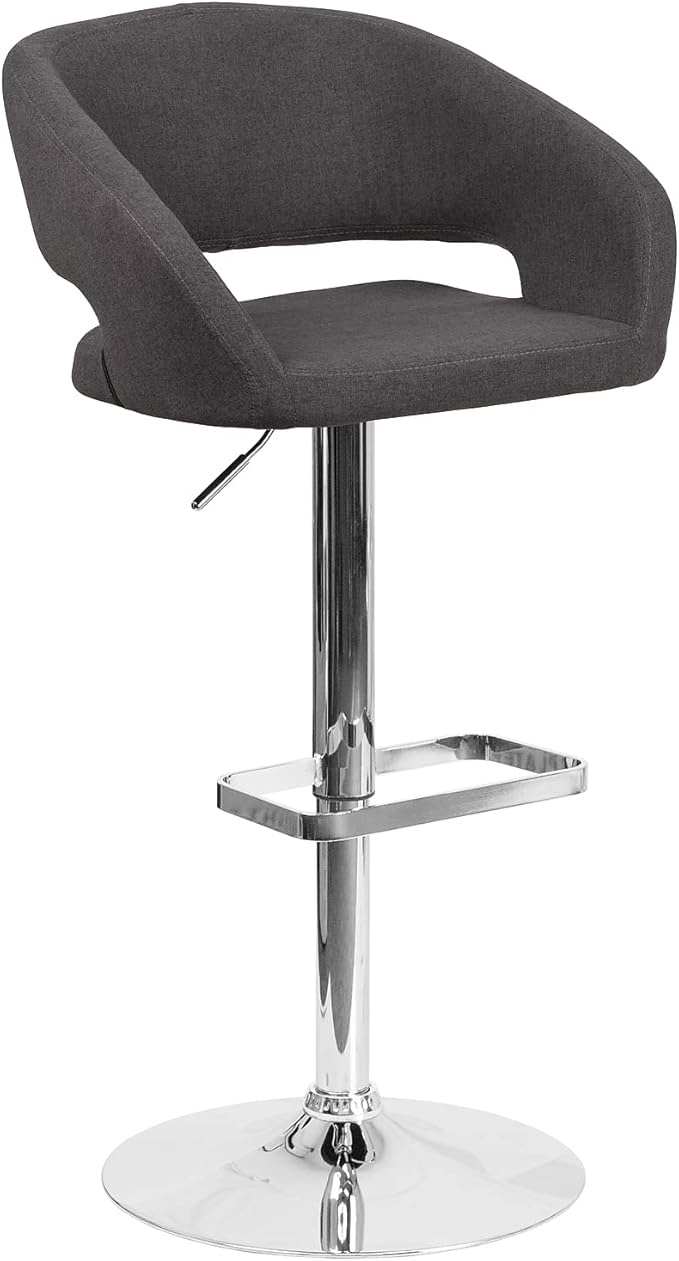 Flash Furniture Erik Comfortable & Stylish Contemporary Barstool with Rounded Mid-Back and Foot Rest, Adjustable Height - Charcoal Fabric with Chrome Base