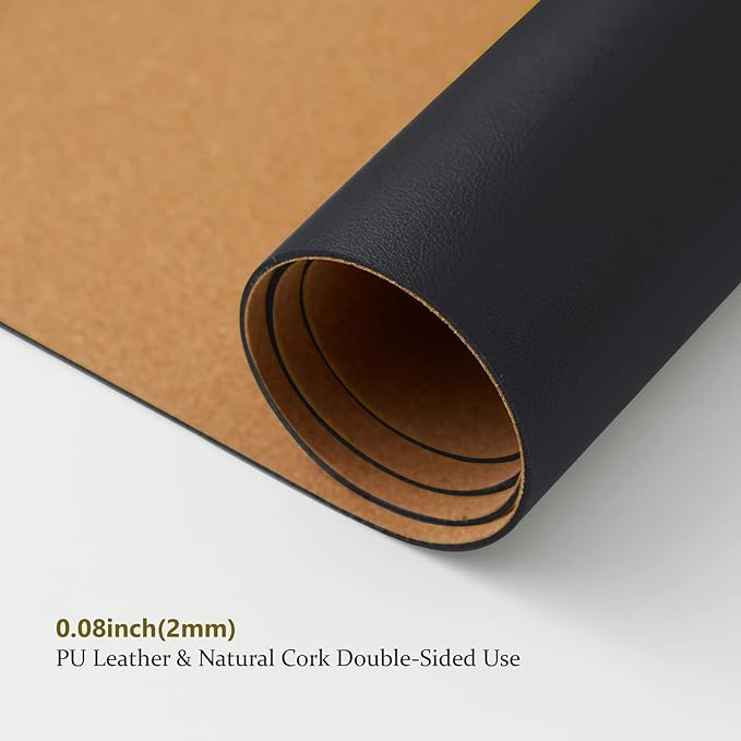 Cork Desk Mat - Dual-Sided Desk Pad for Office and Home - Desk Organization and Accessories - Ideal for Large Mouse Pad and Desk Mats on Top of Desks(Black,27.6"x 13.8")