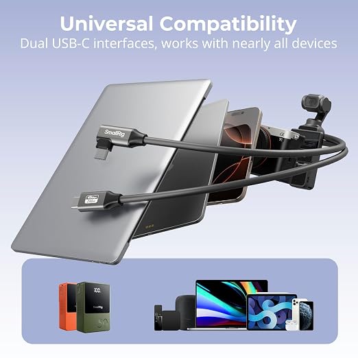 SMALLRIG USB4 40Gbps USB-C Cable 240W PD 3.1 Fast Charging 8K@60Hz Video 100cm/39.4in Straight to Angled Connectors with Cable Tie for MacBook Pro for iPad Pro for iPhone 17/16/15 Series - 5732