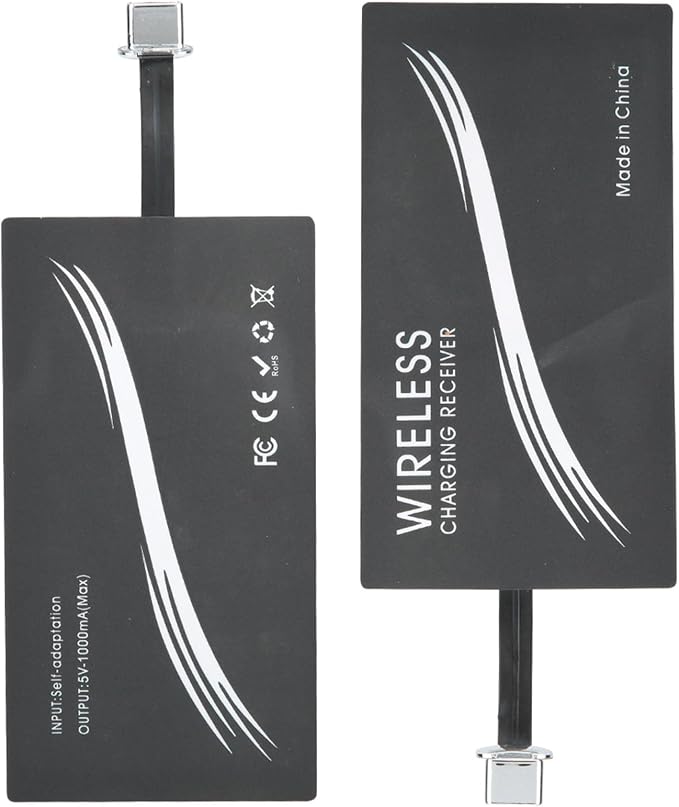 Wireless Charger Receiver 2pcs Universal Type C Wireless Charging Receiver Adapter for All Type C Cellphones Ultra Slim Self Adhesive Sticker Charging Module with