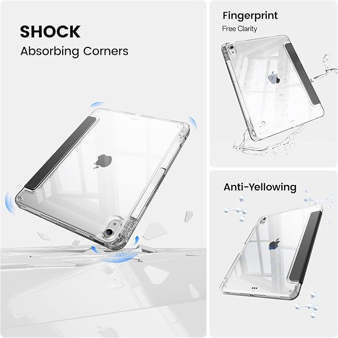 Clear Case for New iPad Pro 11 Inch Case M5/M4 2025/2024 (6th/5th Generation) Slim Shockproof TPU Cover with Pencil Holder Multi-Angle Stand &amp Auto Wake/Sleep (Black)