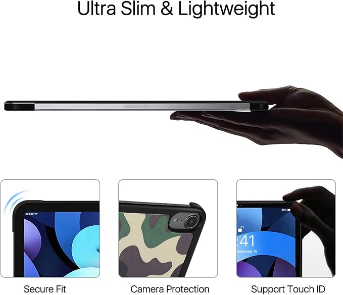 TNP Cover Case for iPad Air 11 Inch M2 6th 2024 5th 4th Generation(2022 2020) - 10.9 Almond Blossom Case with Pencil Holder for 2nd Gen Apple Pencil - Protective Cover with Trifold Stand