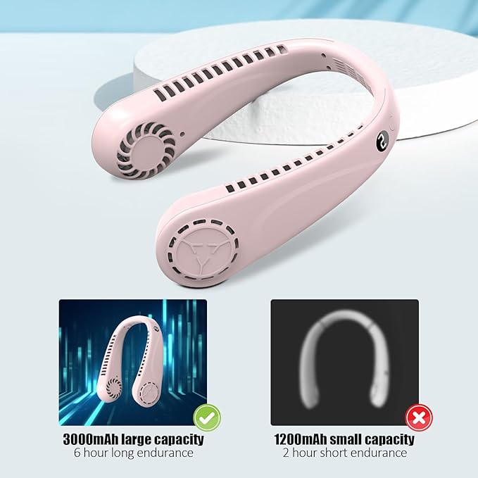 BIRDDIE Portable Bladeless Hanging Neck Fans with Screen Display and 5 Speeds Levels, USB Rechargeable, 360° Cooling Wearable Personal Fan for Work Travel Sport Outdoor (Pink)