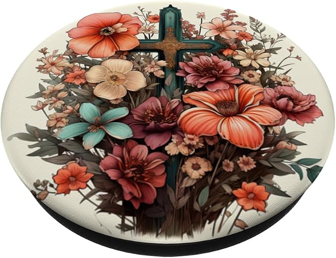 Christian Jesus Faith Cross Flowers Graphic PopSockets Adhesive PopGrip