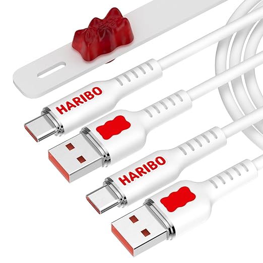 Haribo USB C to USB A Cable (2 Pack 4.9ft) Fast Charging Soft Silicone USB 2.0 Gummy Bear Style Charging Cords for iPhone 15/16 Samsung Galaxy Pixel iPad Motorola