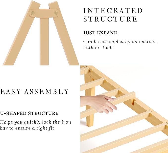 Bamboo Twin Bed Frame with Headboard, 14 inch Solid Wood Platform Bed Frames Twin Size with Metal Slats, No Box Spring Needed, Easy Assembly, Noise Free