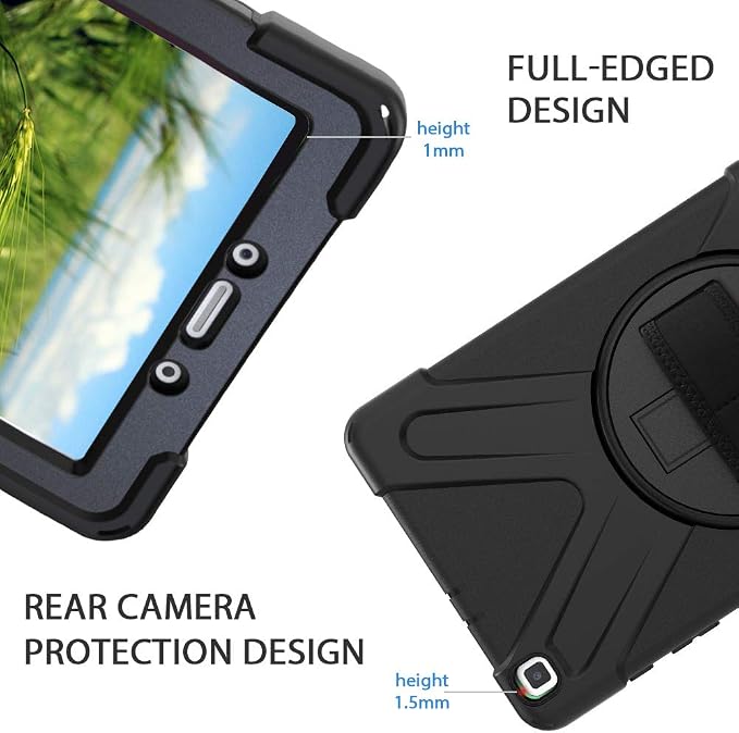 ZenRich Galaxy Tab A 8.0 Case (2019)360 Degree Rotatable KickstandHand Strap and Shoulder Strap zenrich Hybrid Heavy Duty Shockproof Case for Samsung Galaxy Tab A 8.0 SM-T290/T295/T297 (Black) | He
