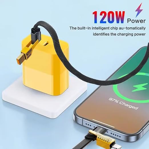 Portable Fast Charger Type C/USB A Dual Ports Adapter4 in 1 Fast Charging Cable &amp Data Sync C Chargers Fast Charging 10 Foot Fast Phone Charger Mechanical Style Multi-Function Cable (1pc)