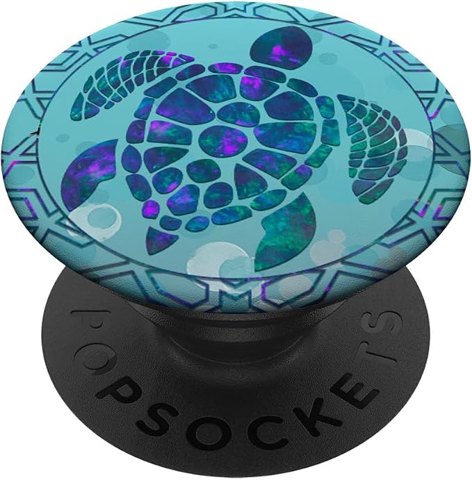 Teal Blue Purple Turtle and Geometric design On Light Blue PopSockets Adhesive PopGrip