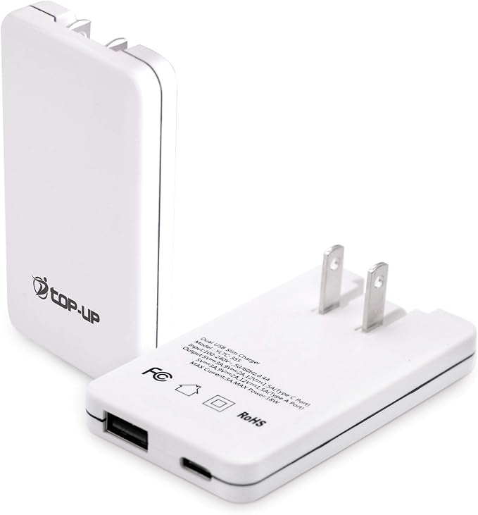 Top-Up 30W Dual Port USB Charger for USB A &amp USB C Devices with Ultra-Thin 30Watt USB C Charger Slim &amp Foldable Plug Charger (White)