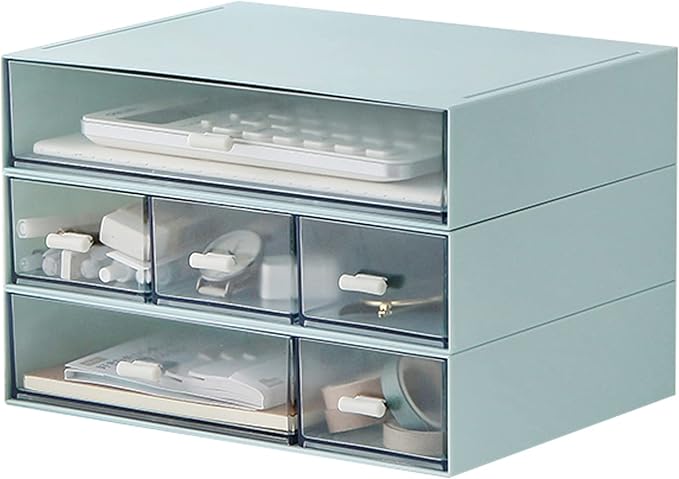 Plastic Storage Drawer, 6 Drawers Desk Organizer, Makeup Organizer, Blue (6.5" L x 8.9" W x 5.1" H)