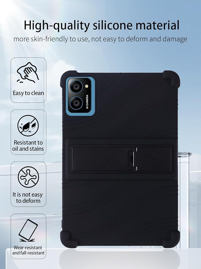 for TabneraX UTbook Android 15 Gaming Tablet10 2.5K Ultra Clear Display Tablet Model CaseSoft Silicone Adjustable Stand Cover Lightweight Kids FriendlyBlack.