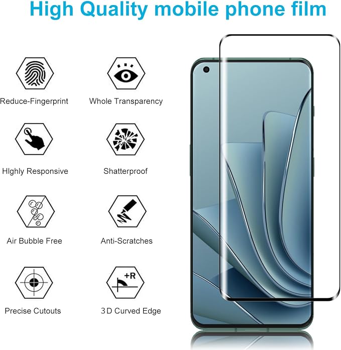 Didisky Screen Protector for Oneplus 9 Pro 3 Pack Tempered Glass Film with 2 Pack Camera Lens Protector Easy to UseScratch-Resistant9H Hardness3D Curved Full Coverage