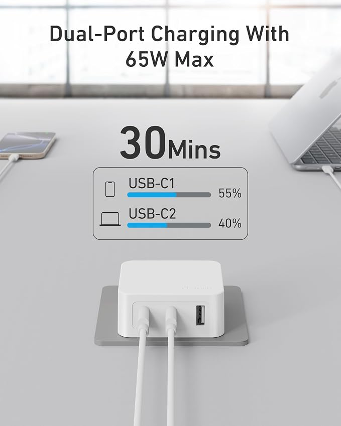 Nekmit 67W Flat USB C Charger Block 3-Port GaN Fast Wall Charger USB C Wall Plug for MacBook Pro/Air iPad iPhone Galaxy and More