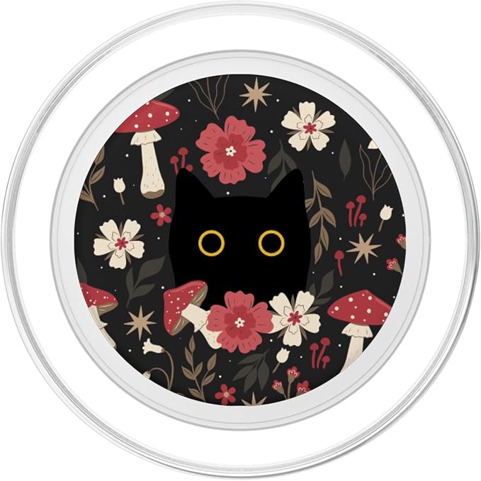 Black Cat Hiding in Forest Garden Flowers Cute Botanical PopSockets PopGrip for MagSafe