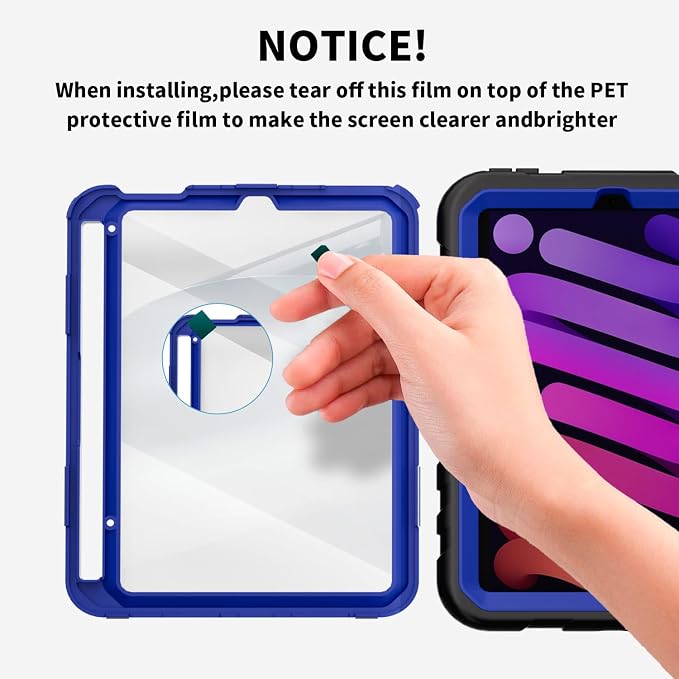for iPad mini 7 A17 Pro/iPad mini 6 8.3 Inch Case iPad mini 7th/6th Generation Case (2024/2021) with Pencil Holder/Kickstand Hand Strap/Shoulder Strap Black