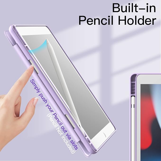 JETech Case Cover for iPad 9th/8th/7th Gen 10.2 Beige | Clear Transparent Back Pencil Holder Slim Shockproof Protection Tri-Fold Stand Auto Wake/Sleep