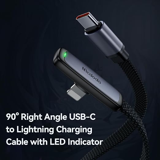 mcdodo 4FT USB to Lightning Cable 90 Degree Right Angle USB-A to Lightning Charging Cable with LED Indicator Light Compatible with iPhone 14 13 12 11/Pro/ProMax/Plus iPad AirPods iTouch