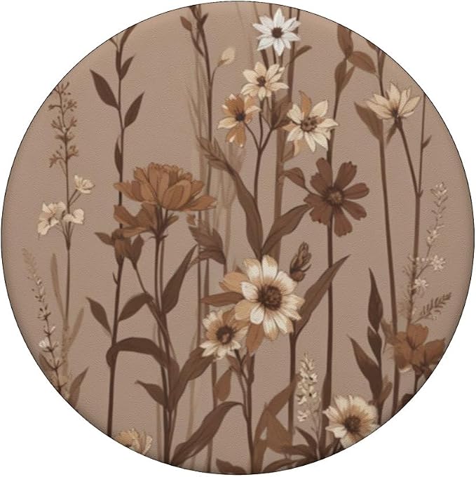Cute Girly Brown Floral Pattern Illustration Print PopSockets PopWallet for MagSafe
