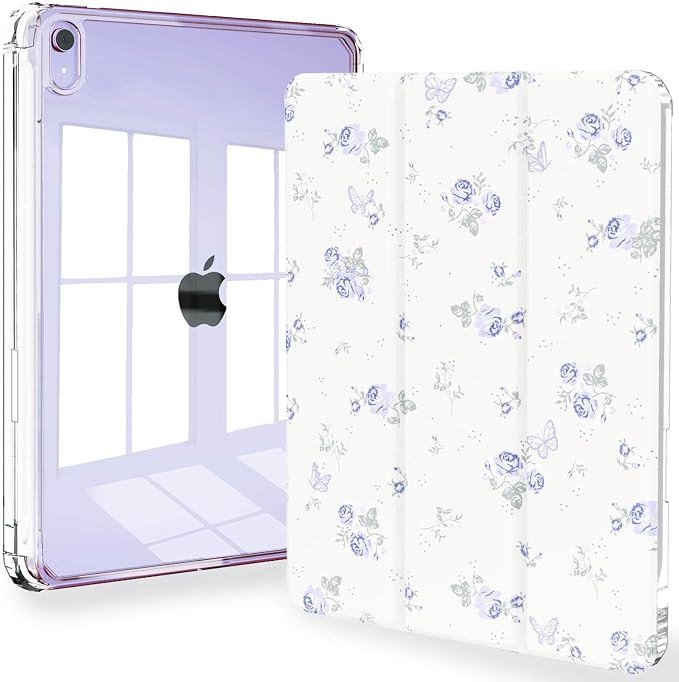Feams Case for iPad mini 7 A17 Pro 2024/iPad Mini 6 2021 Slim Lightweight Trifold iPad mini 7 A17 Pro Case 8.3 Inch 2024 Clear Back Cover with Pencil Holder &amp Auto Sleep Blue Bow