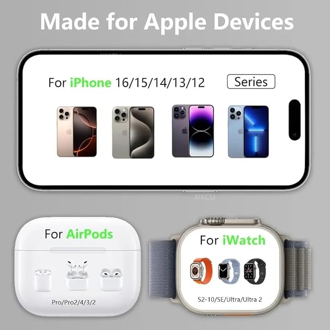 Desktop 3-in-1 Travel Magnetic Wireless Charger Dock for Magsafe iPhone 17 16 15 14 13 12 Apple Watch 11-2 Airpods Pro 3/2 Fast Charging (Black)