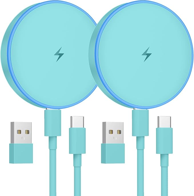 MagSafe Charger 2 Pack 15W Magnetic Wireless Charger Fast Charging Pad Compatible with iPhone 17/16/15/14/13/12 Series &amp AirPods 4/3/2/Pro Magnetic MagSafe Charging Pad with Dual Ports-Light Green