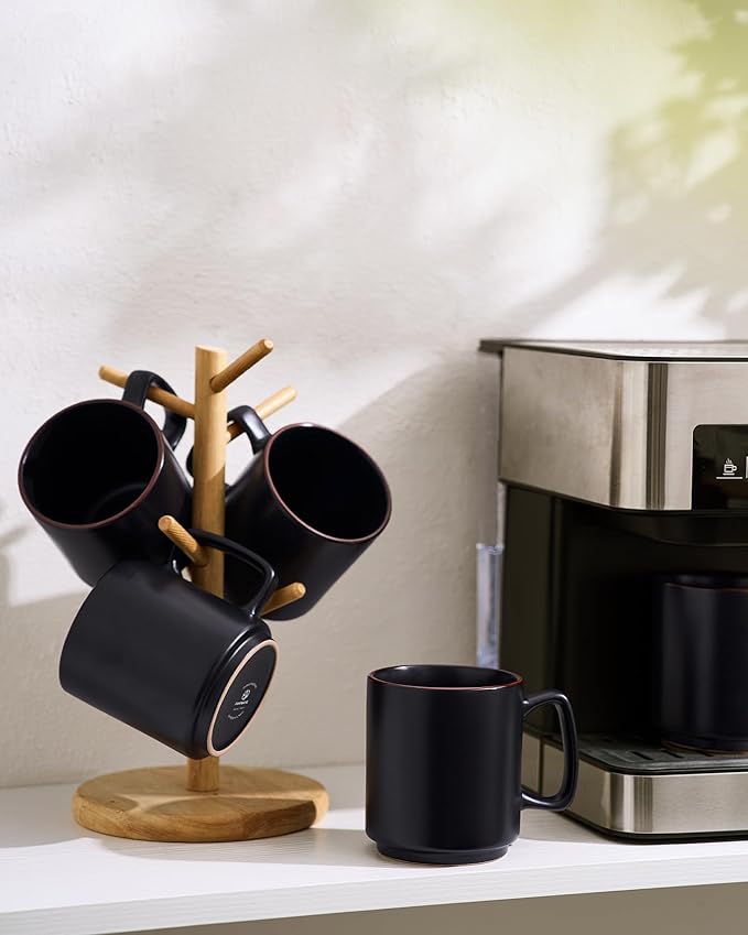 famiware Coffee Mugs Set of 6, Nebula 14oz Coffee Mugs, Ceramic Cup Set with Handle for Latte, Tea, Milk, Cappuccino, Cocoa, Matte Black