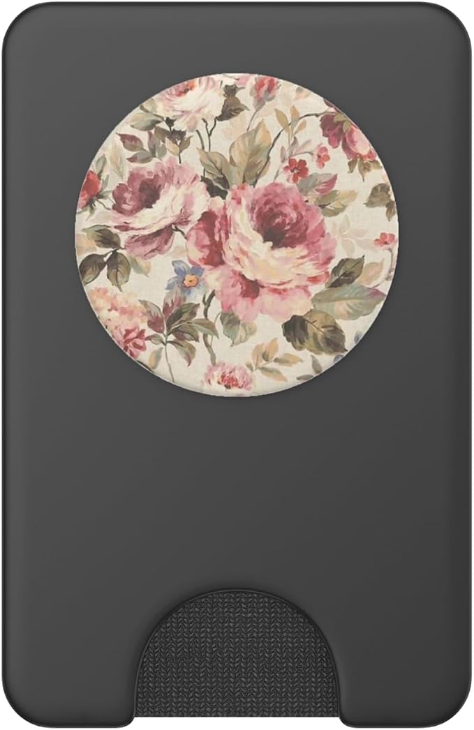 Beige Pink Vintage Floral Pattern PopSockets PopWallet for MagSafe