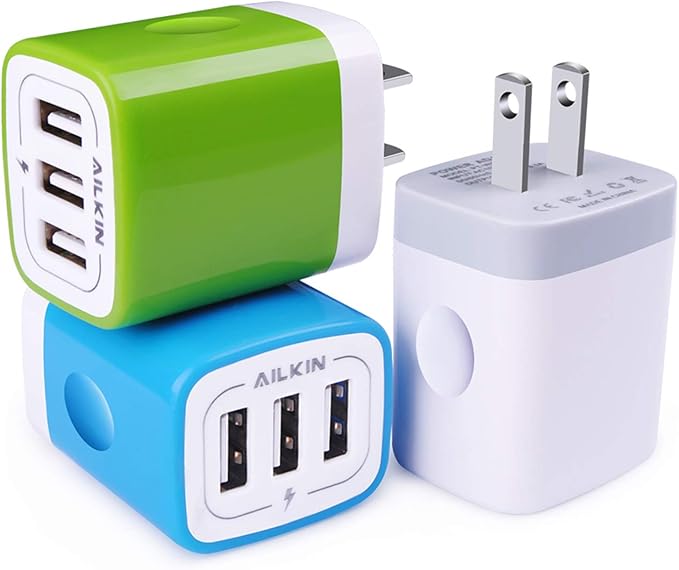 Wall Charger AILKIN 3.1A MultiPort Fast Charger Plug Travel Home Power Adapter Quick Charging Block Base Boxed for iPhone 15 14 13 12 11 10 8 7 Pro Max Mini Samsung Galaxy Pixel Kindle USB Brick