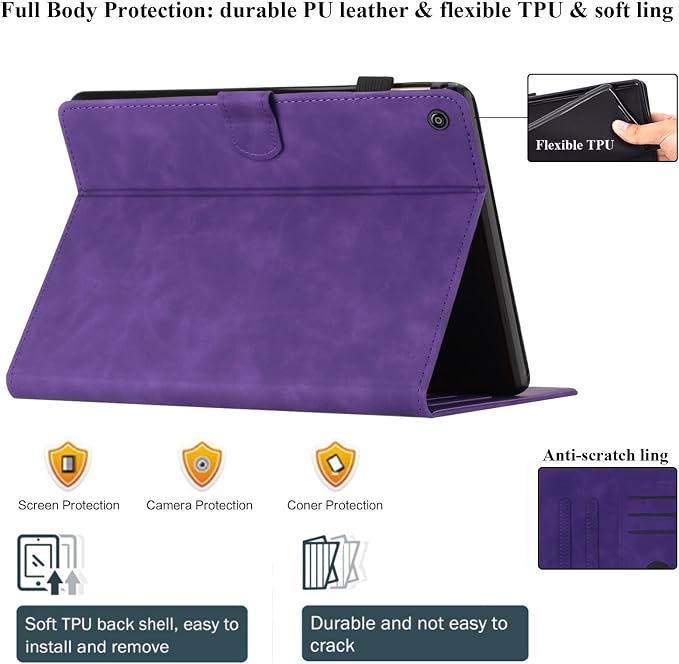 Fire HD 8 Case Slim Folding Stand Auto Wake/Sleep Wallet Case with Cards/Cash Holder for Amazon Fire HD 8(8th/7th/6th Gen 2018/2017/2016 Release)-Black