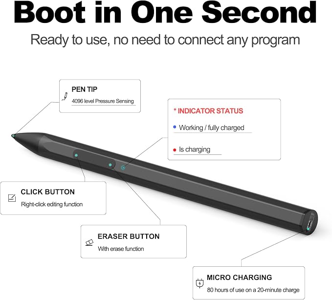 ASUS Stylus Pen for Transformer/Vivobook Flip/Notebook Touchscreen Laptop/Tablet - Rechargeable 4096 Pressure Sensitivity Microsoft MPP Protocol Black