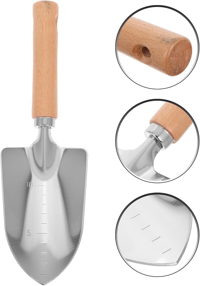 Wood Handle Gardening Shovel and Hand Trowel for Outdoor Planting and Digging, Wide Blade Small Spade Garden Tool with Sturdy Wooden Handle for Lawn and Vegetable Beds