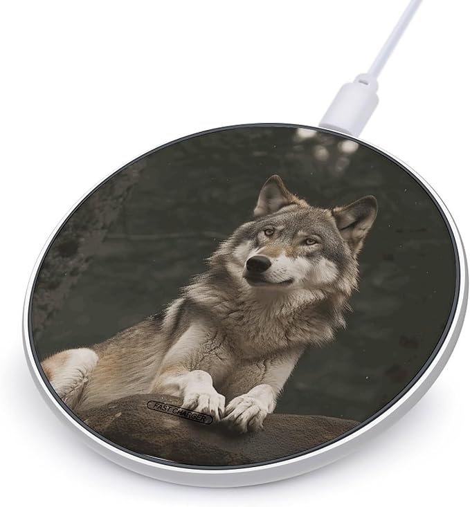 Gray Wolf Wireless Charger with USB Cable Qi-Certified 10W Fast Wireless Charging Pad Portable Charging Station Anti-Slip Slim Charger Mat for All Qi-Enabled Phones