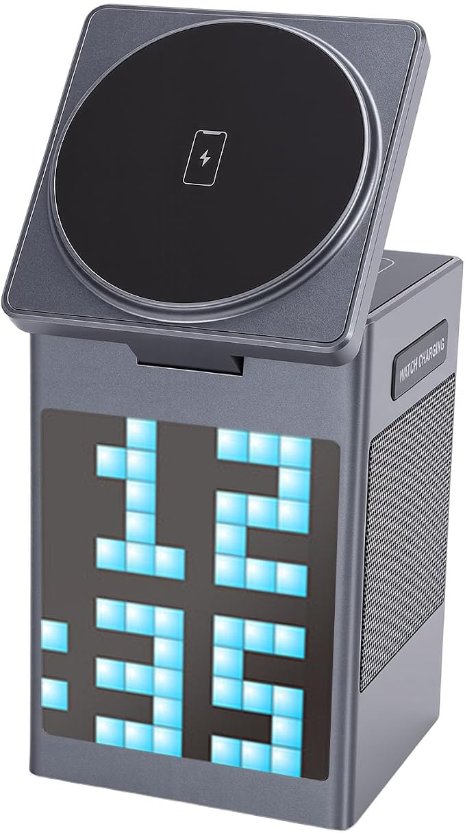 Compact 6 in 1 Wireless Charging Station Bluetooth Speaker Suitable for iOS Phones and Travel