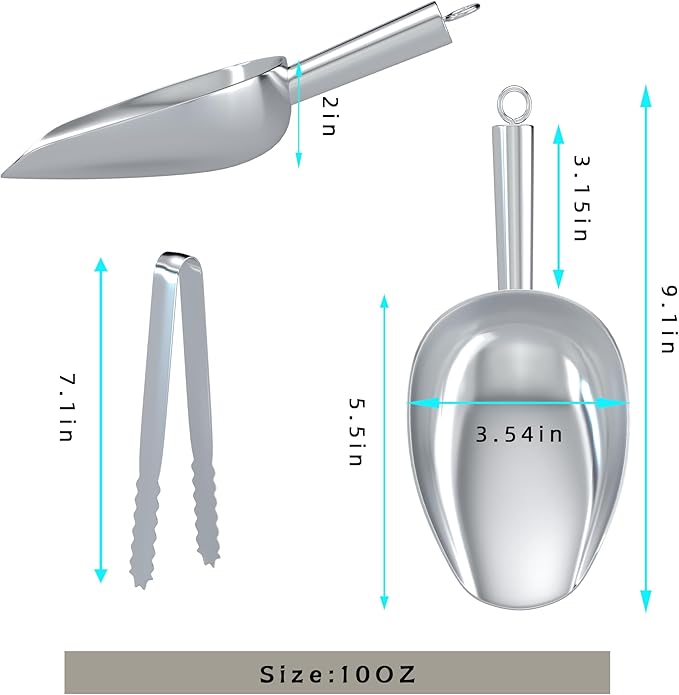 Olmaanseta Ice Tongs With Scoop For Ice Bucket,Stainless Steel Silver Scopper,For Freezer And Kitchen