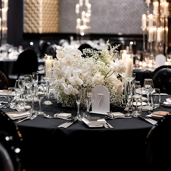 Cuckan 120 Inch Round Tablecloth, 2 Pack Black Stain Resistant and Wrinkle-Free Polyester Table Cover for Wedding, Banquet, Party, Restaurant – [Black ], [2-Pack]