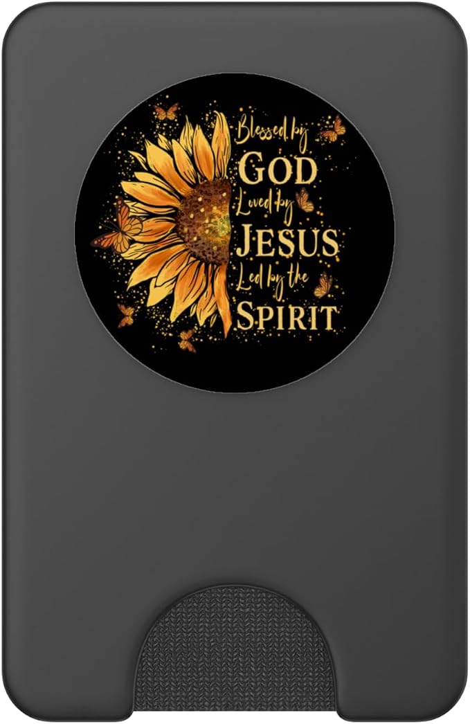 Blessed by God Loved by Jesus Led by The Spirit Sunflower PopSockets Adhesive PopGrip