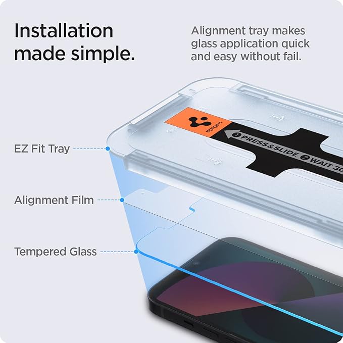 Spigen GlasTR EZ FIT Screen Protector for iPhone 13 Mini | Tempered glass including installation kit crystal clear scratch-resistant case-friendly 9H hardness film