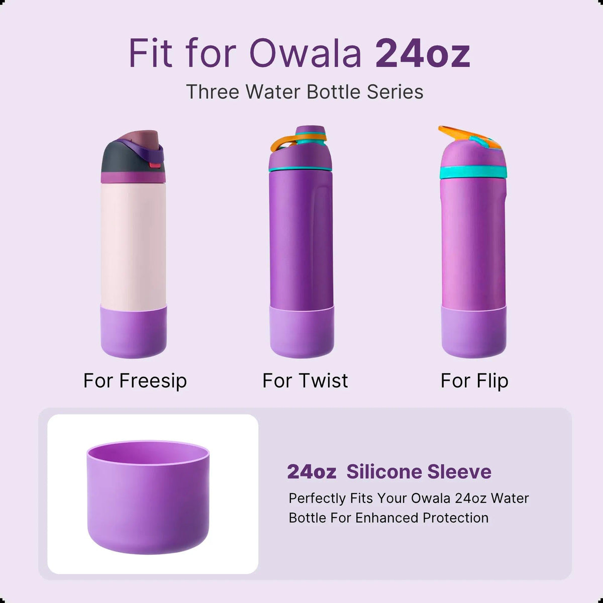 Bluwing Silicone Water Bottle Boot for Owala 24 oz, Anti-Slip Protective Sleeve Bottom for Owala 24oz FreeSip/Twist/Flip Insulated Water Bottle(Glitter Purple)