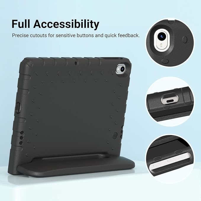 Kids Case for Onn 10.1 Tablet 2024 Gen 4(Model:100135925) ShockproofBlack | Lightweight EVA Foam Foldable Handle Stand Precise Cutouts Kid-Friendly For Daily Use