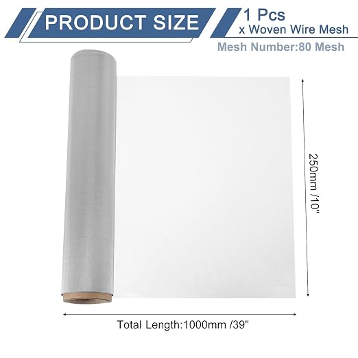 uxcell 80 Mesh 39" x 10" Woven Wire Mesh, 316 Stainless Steel Air Vent Filter