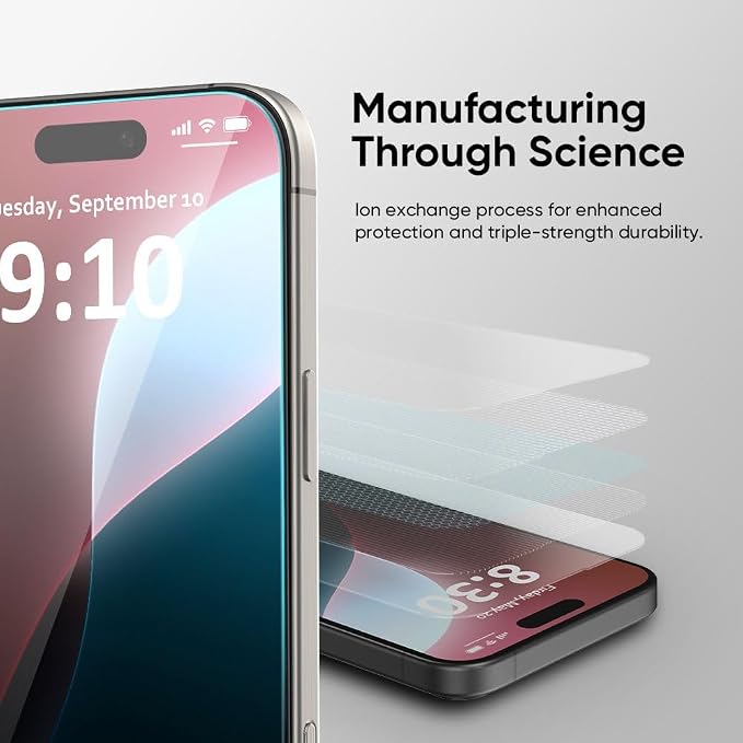 FLOLAB NanoArmour ONETIME for iPhone 16 Screen Protector Case Friendly Tempered Glass Ultra Clear Edge Reinforced Easy Install Dust-Free Scratch Resistant - 2 Pack