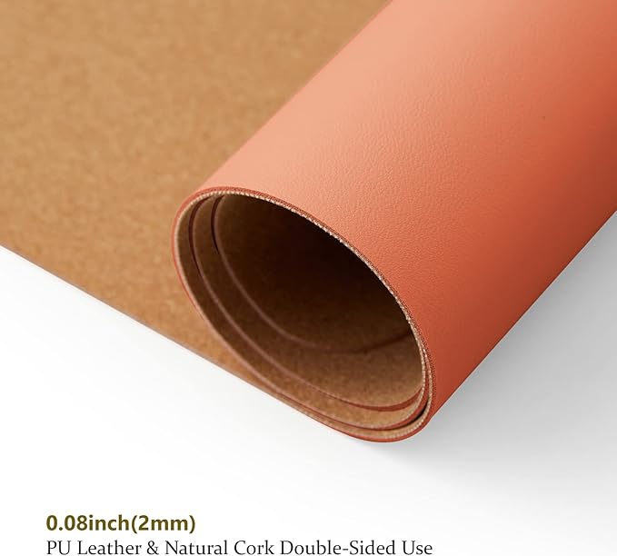 Cork Desk Mat - Dual-Sided Desk Pad for Office and Home - Desk Organization and Accessories - Ideal for Large Mouse Pad and Desk Mats on Top of Desks(Orange,36"x 17")