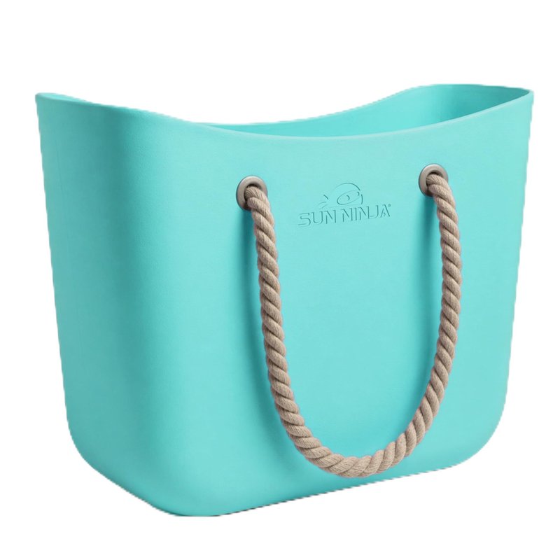 SUN NINJA Rubber Beach Bag - Extra Large Waterproof EVA Tote Bag with Comfortable Rope Handles for Beach, Boat, Pool, Outdoors & Travel - Washable, Sandproof & Anti-Skid Bottom Grip - Turquoise