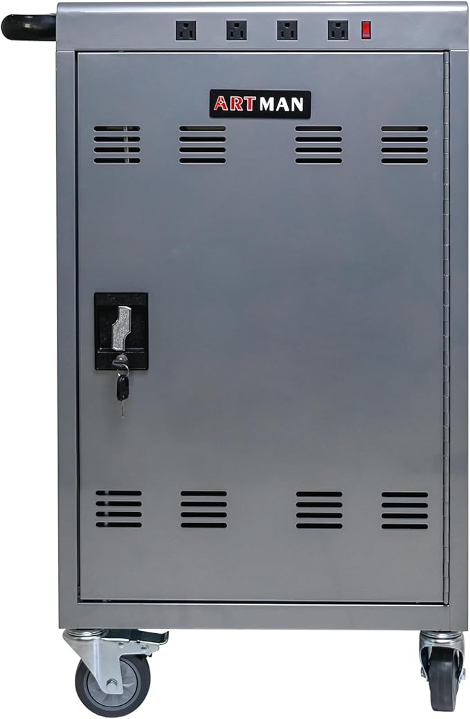 Thetilsy 35 Device Mobile Charging Station for Laptops/Tablets/iPads/Chromebooks,35 Bay Lockable Charging Cabinet with Power Strip for Classroom,School Charging Carts with Casters(Silver)